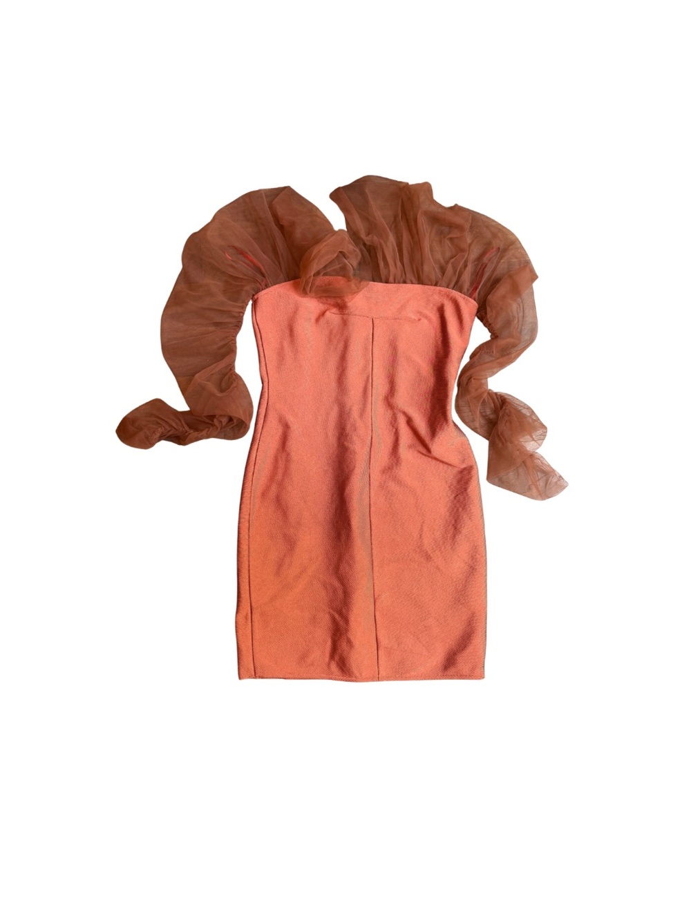 Strapless Coral Orange Sheath Dress with Organza Detail